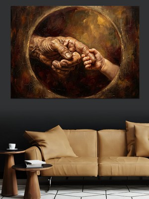 Tablomega Birleşen Büyük ve Küçük El Figürü Dekoratif Kanvas - Mdf Ahşap Tablo