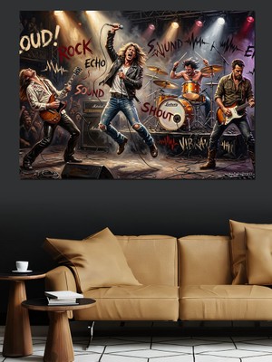 Tablomega Sahne Işığında Şarkı Söyleyen Rockçı Dekoratif Kanvas - Mdf Ahşap Tablo