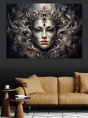Tablomega Gümüş Maskeli ve Taşlı Kadın Dekoratif Kanvas - Mdf Ahşap Tablo