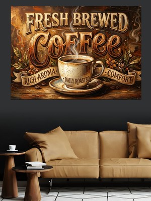 Tablomega Taze Demlenmiş Kahve Nostaljik Tabela Dekoratif Kanvas - Mdf Ahşap Tablo