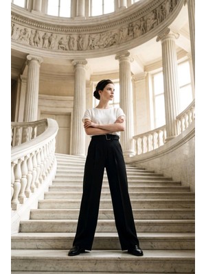 Hies Kadın Palazzo Double Kırışmaz Kumaş Yeni Sezon Kemerli Pantolon