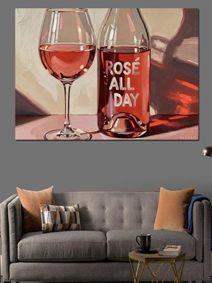 Artmeg Şarap Şişesi ve Dolu Kadeh Dekoratif Kanvas - Mdf Ahşap Tablo