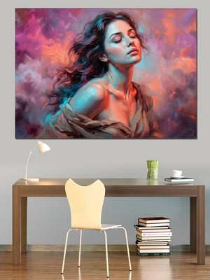 Artmeg Bulutlar Içinde Hayal Kuran Kadın Dekoratif Kanvas - Mdf Ahşap Tablo