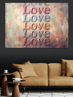 Tablomega Love Yazılı Modern Tipografi Tablosu Dekoratif Kanvas - Mdf Ahşap Tablo