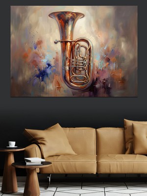 Tablomega Renk Sıçramalı Sanatsal Tuba Enstrümanı Dekoratif Kanvas - Mdf Ahşap Tablo