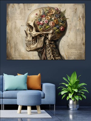 Tablomega Çiçek Açan Kurukafa Sanatsal Tablo Dekoratif Kanvas - Mdf Ahşap Tablo