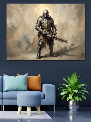 Tablomega Savaş Alanında Duran Robot Asker Dekoratif Kanvas - Mdf Ahşap Tablo