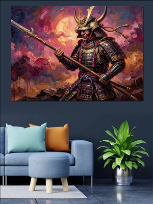 Tablomega Mor Gökyüzünde Samuray Savaşçı Sanatı Dekoratif Kanvas - Mdf Ahşap Tablo