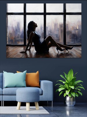 Tablomega Pencere Kenarında Siluet Kadın Portresi Dekoratif Kanvas - Mdf Ahşap Tablo