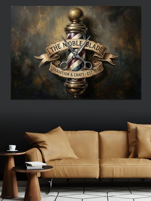 Tablomega The Noble Barber Dairesel Amblem Dekoratif Kanvas - Mdf Ahşap Tablo