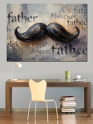 Artmeg Siyah Bıyık ve Yazılı Arka Plan Dekoratif Kanvas - Mdf Ahşap Tablo