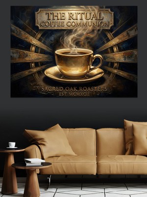 Tablomega The Ritual Altın Kahve Fincanı Dekoratif Kanvas - Mdf Ahşap Tablo