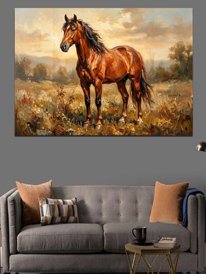Tablomega Gün Batımında Koşan Kahverengi At Dekoratif Kanvas - Mdf Ahşap Tablo