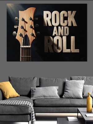 Artmeg Rock And Roll Elektro Gitar Dekoratif Kanvas - Mdf Ahşap Tablo