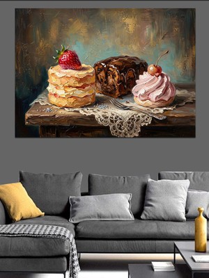 Artmeg Meyveli Pastalar ve Tatlı Sunumu Dekoratif Kanvas - Mdf Ahşap Tablo