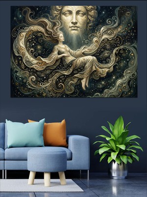 Tablomega Yıldızlı Gökyüzünde Süzülen Kadın Figürü Dekoratif Kanvas - Mdf Ahşap Tablo