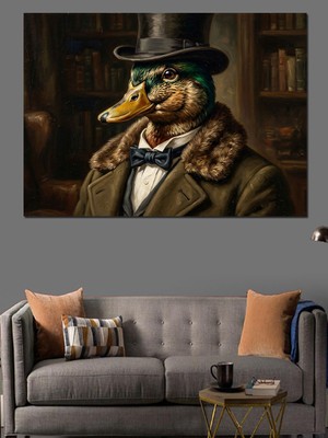 Tablomega Şık Giyimli Karizmatik Ördek Portresi Dekoratif Kanvas - Mdf Ahşap Tablo