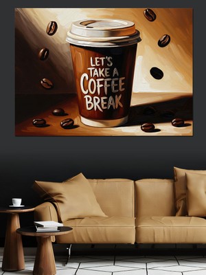 Tablomega Kahve Çekirdekleri ve Sıcak Fincan Dekoratif Kanvas - Mdf Ahşap Tablo