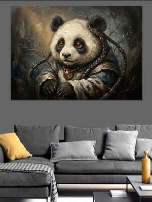 Artmeg Örgü Saçlı Panda Figürü Dekoratif Kanvas - Mdf Ahşap Tablo
