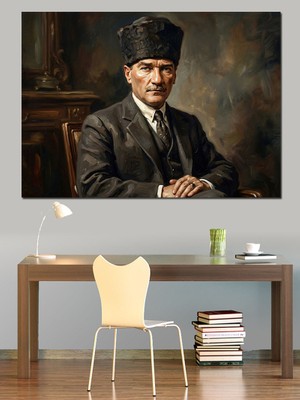 Tablomega Kalpaklı Atatürk Portresi Sanat Tablosu Dekoratif Kanvas - Mdf Ahşap Tablo