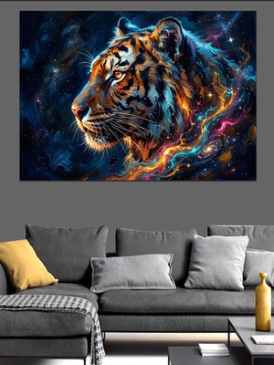 Artmeg Kozmik Enerji Içinde Renkli Kaplan Dekoratif Kanvas - Mdf Ahşap Tablo