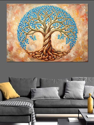 Tablomega Altın Işıltılı Modern Hayat Ağacı Dekoratif Kanvas - Mdf Ahşap Tablo