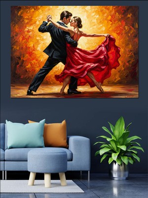 Artmeg Kırmızı Elbiseli Dans Eden Çift Dekoratif Kanvas - Mdf Ahşap Tablo