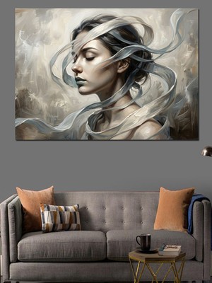 Tablomega Tüller Içinde Sanatsal Kadın Profili Dekoratif Kanvas - Mdf Ahşap Tablo