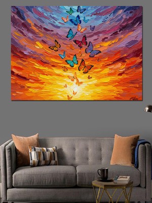 Tablomega Gün Batımında Uçuşan Renkli Kelebekler Dekoratif Kanvas - Mdf Ahşap Tablo