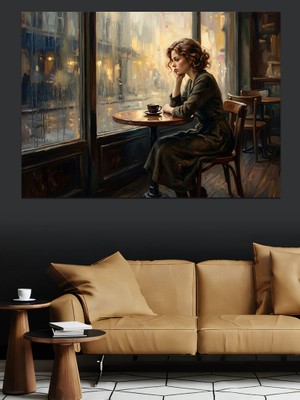 Tablomega Pencere Kenarında Kahve Içen Kadın Dekoratif Kanvas - Mdf Ahşap Tablo