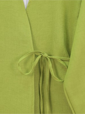 Modamorfo Önden Bağlamalı Pantolonlu Kimono Takım -Yağ Yeşili