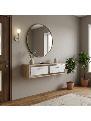 Ceneyra DA1206DBS - Tuna Dresuar, Antre Hol Rafı, Ayaksız Tv Sehpası Safirmeşe-Beyaz-Silver