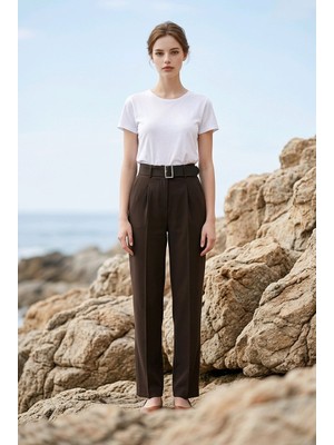 Hies Kadın Palazzo Double Kırışmaz Kumaş Yeni Sezon Kemerli Pantolon