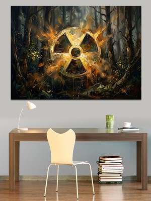 Artmeg Ormanda Parlayan Radyoaktif Sembol Tasarımı Dekoratif Kanvas - Mdf Ahşap Tablo