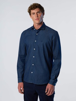 North Sails Regular Fit Uzun Kollu Geniş Yaka Fransız Patlı Pamuk Denim Gömlek