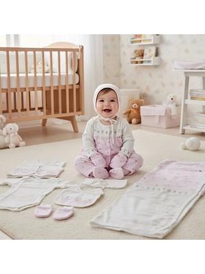 Milays Kız Bebek 0-3 Ay Çiçek Nakışlı Hastane Çıkışı %100 Organik Pamuk