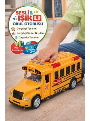 Toyfest Sesli Işıklı Pilli Okul Otobüsü Oyuncak Sarı Servis Arabası Açılır Kapılı 3 Yaş+
