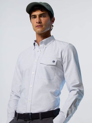 North Sails Regular Fit Yalıtımlı Uzun Kollu Çizgili Oxford Geniş Yaka Pamuk Gömlek
