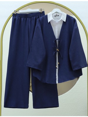 Modamorfo Önü Çift Bağlamalı Pantolonlu Kimono Takım -Laci