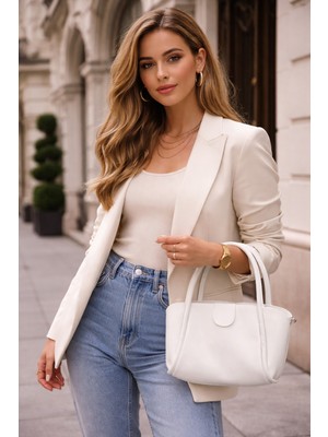 Kadın Beyaz Mini El ve Omuz Çantası – Şık Günlük Kullanım, Fermuarlı, Modern Tasarım