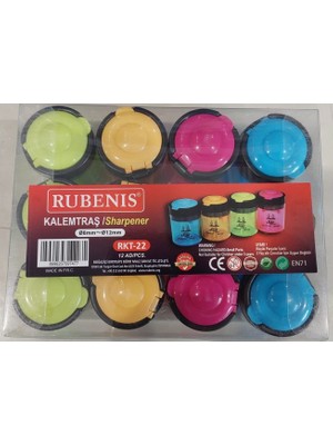 Rubenis Kalemtraş Kapaklı Çift Açacaklı 4 Renk Rkt-22 (12 Li Paket)