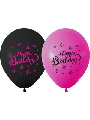 Bafix Balon 1+1 Pink Stars Baskılı 12" Pastel (100 Lü Paket)