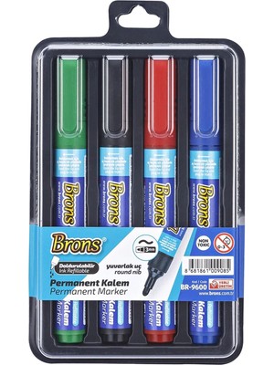 Brons Permanent Marker Kalem Yuvarlak Uç Doldurulabilir (4 Lü Paket) BR-9600