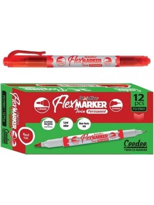  flexoffice permanent marker kalem çift taraflı kırmızı mürekkep fo-pm07 (12 li paket)