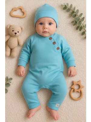 SHC4200 Kollu Düğme Detaylı Unısex Bebek Tulumu