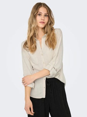 Only Kadın Keten Viskoz Gömlek 15349102 Onlyasmın-Sıesta Ls Lı Bl Shırt Pnt Noos