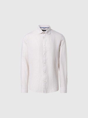 North Sails Regular Fit Geniş Yaka %100 Keten European Flax Çizgili Gömlek