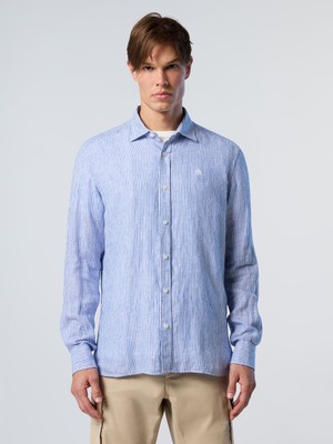 North Sails Regular Fit Geniş Yaka %100 Keten European Flax Çizgili Gömlek