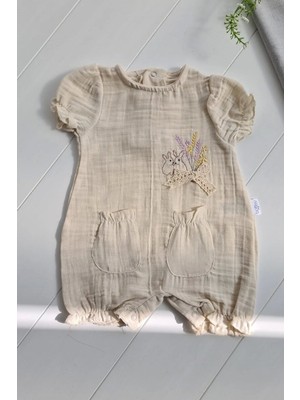 SHC4200 Müslin Kumaş Çiçek Nakışlı Pamuklu Kız Bebek Tulum