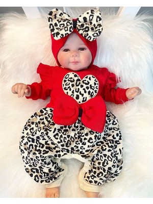 SHC4200 Leopar Desenli Fiyonklu % 100 Pamuk Kız Bebek Tulum